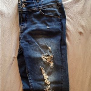 Blue tiered high rise skinny jeans